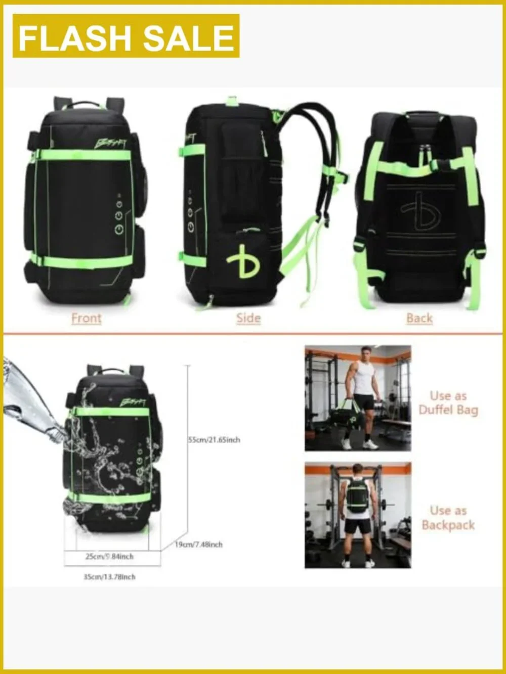 40L 2-in-1 Convertible Gym Duffel Backpack for Men Shoes Compartment